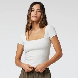 Vuori Pose Scoop Back Tee - White Heather Gray